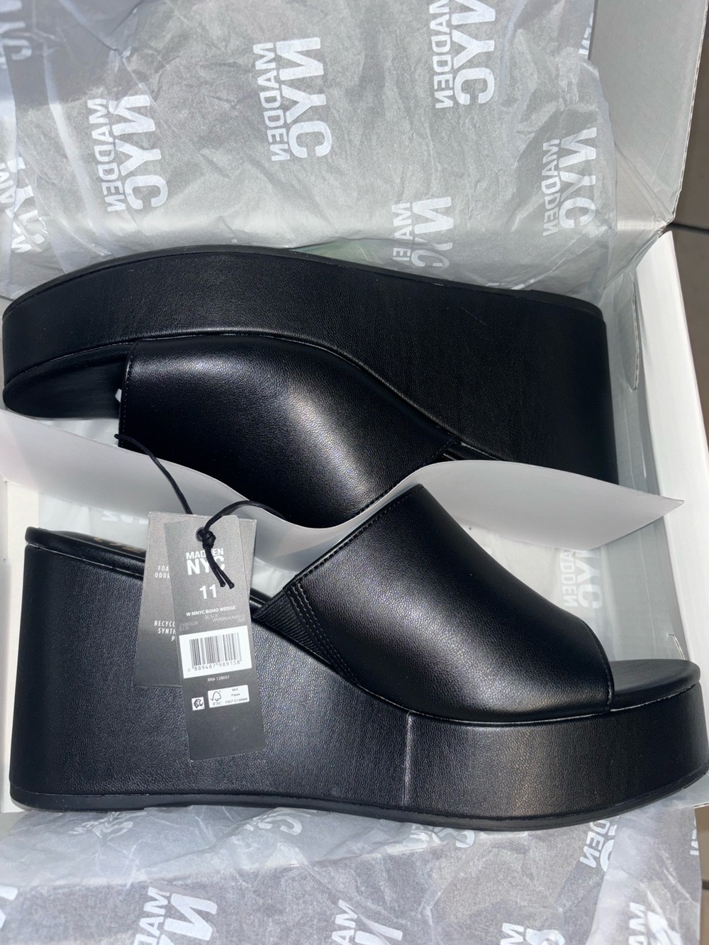 Madden NYC Black Platform Boho Wedge Slide on Sandals - Women's 11 - Picture 13 of 14